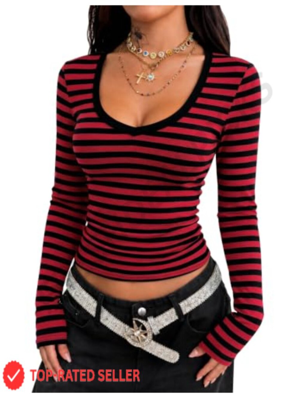 Ribbed Knit Long Sleeve Crop Top Women's Deep V Neck Slim Pullover